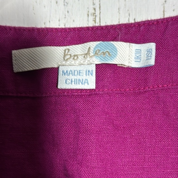 Boden Linen Ruched Waist Beaded Circle Floral Short Sleeve Blouse Size 6 - Picture 3 of 5